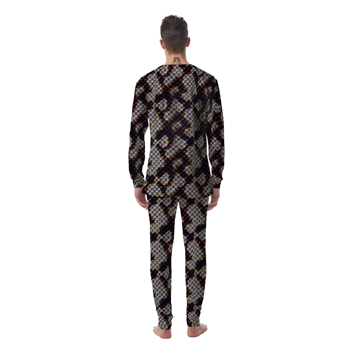 Snakeskin Black And White Texture Print Men's Pajamas-grizzshop