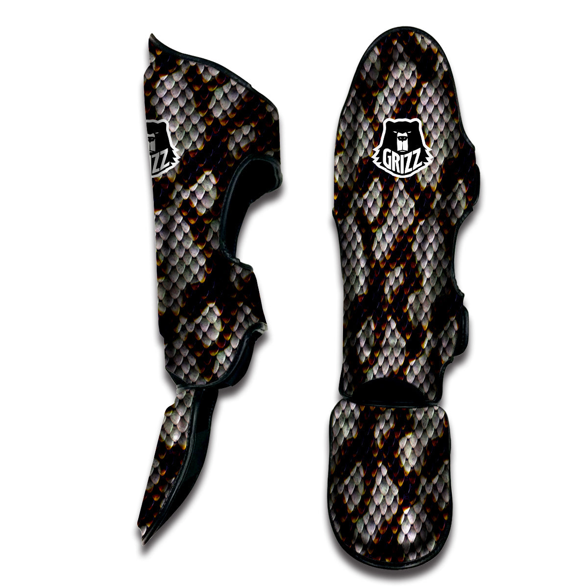 Snakeskin Black And White Texture Print Muay Thai Shin Guards-grizzshop