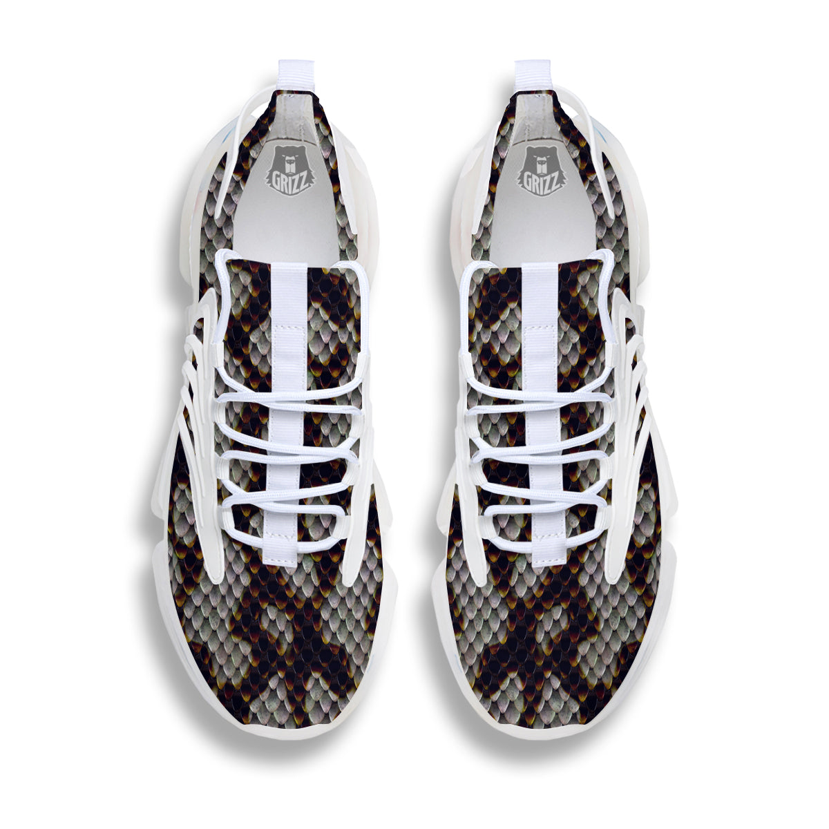 Snakeskin Black And White Texture Print White Gym Shoes-grizzshop