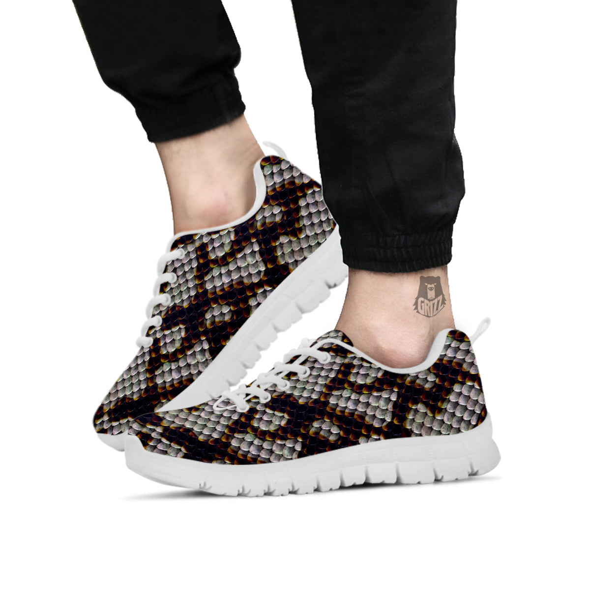 Snakeskin Black And White Texture Print White Sneaker-grizzshop