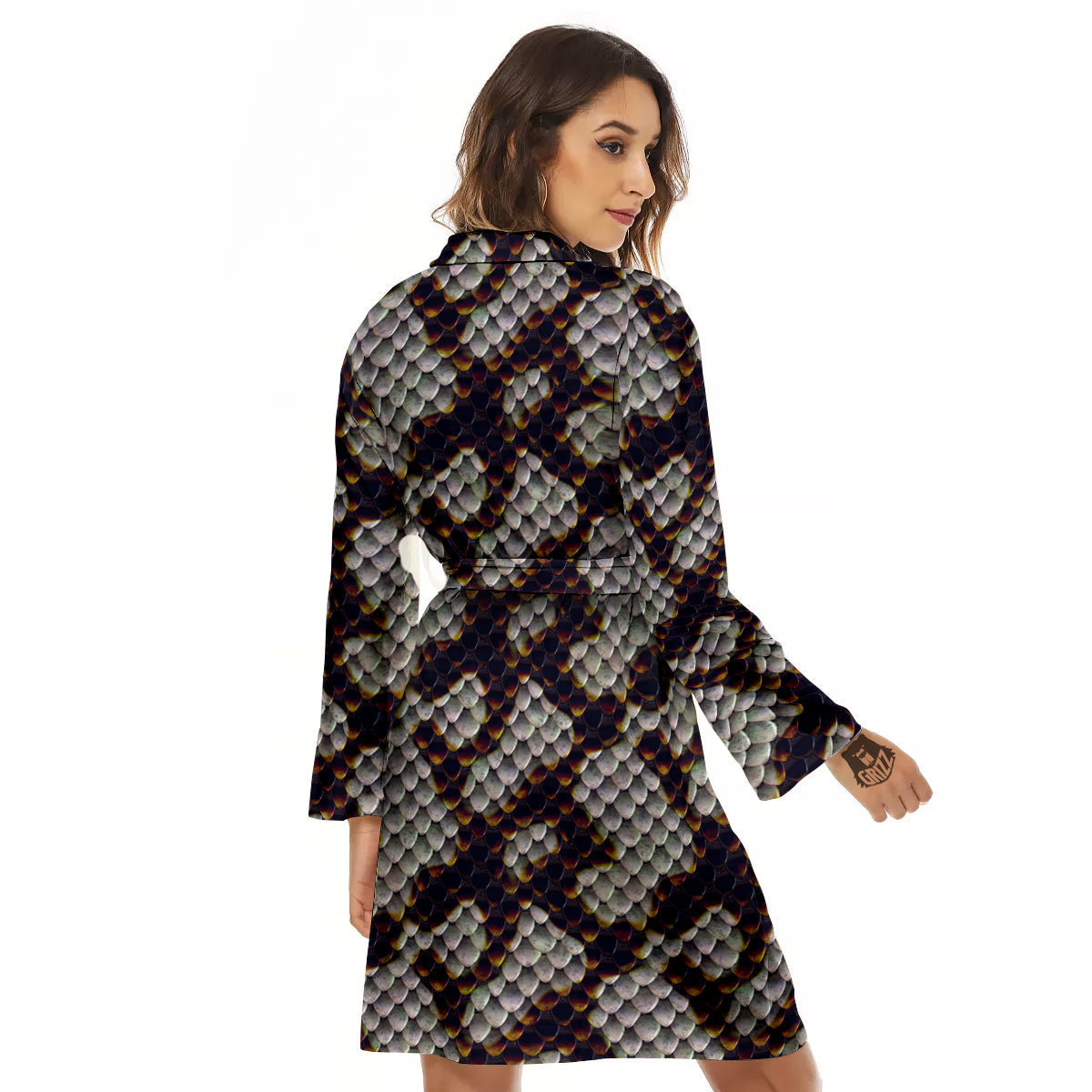 Snakeskin Black And White Texture Print Women's Robe-grizzshop