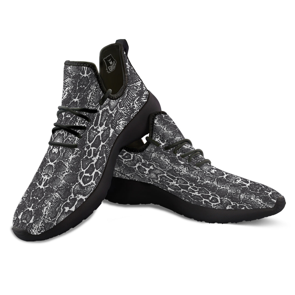 Snakeskin Black Print Black Athletic Shoes-grizzshop