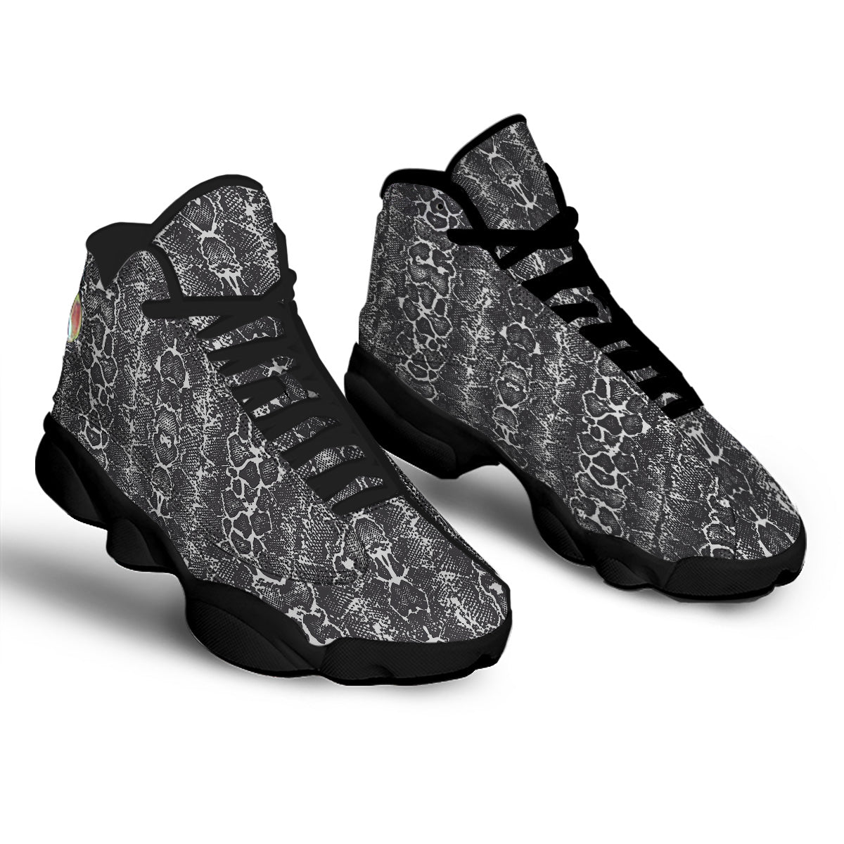 Snakeskin Black Print Black Basketball Shoes-grizzshop