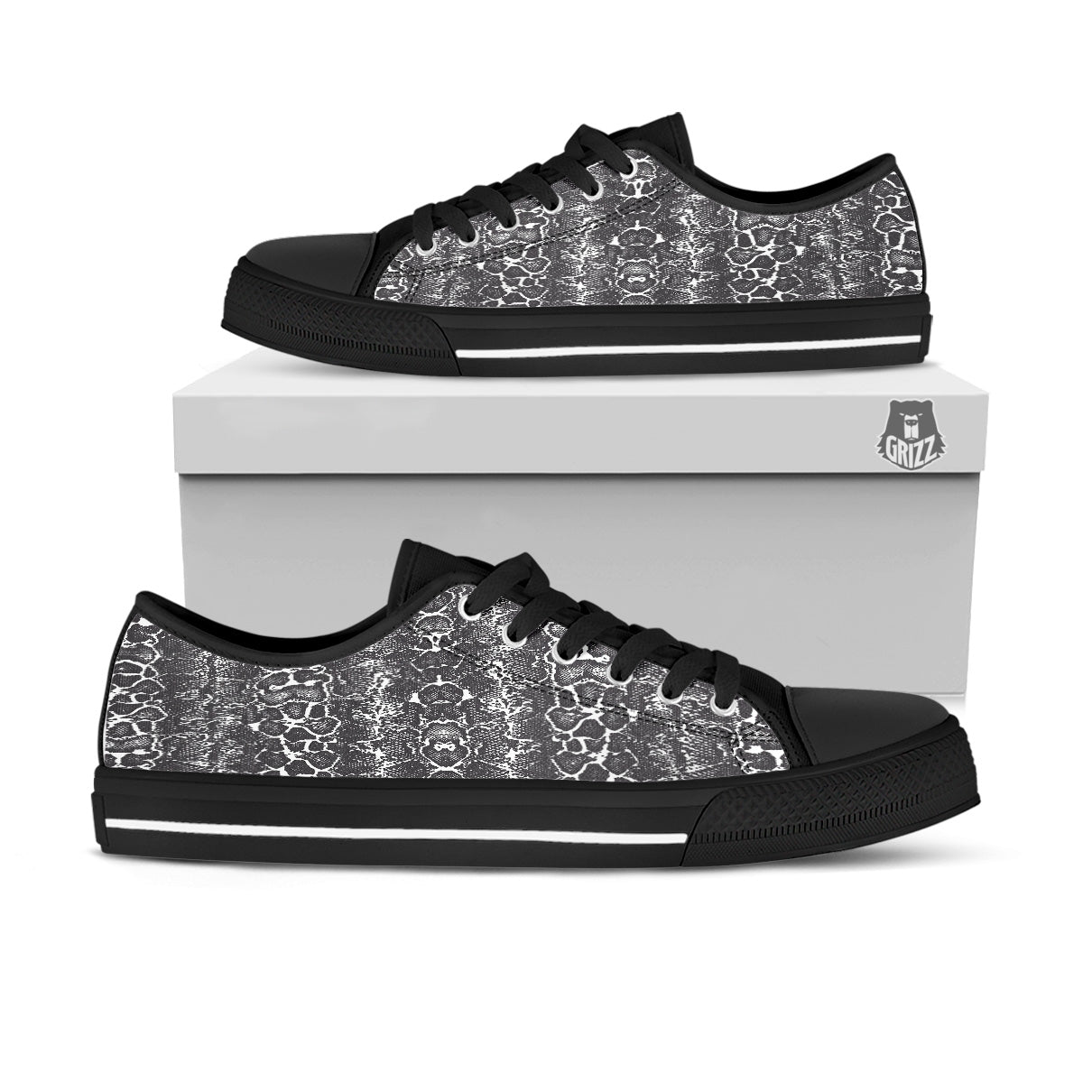 Snakeskin Black Print Black Low Top Shoes-grizzshop