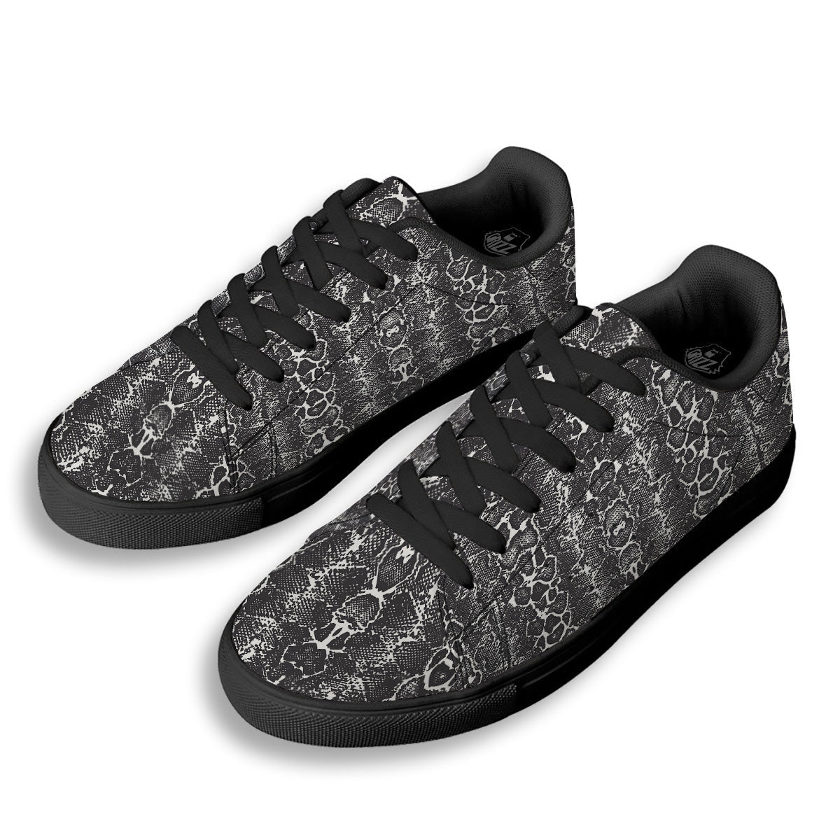 Snakeskin Black Print Black Low Top Sneakers-grizzshop