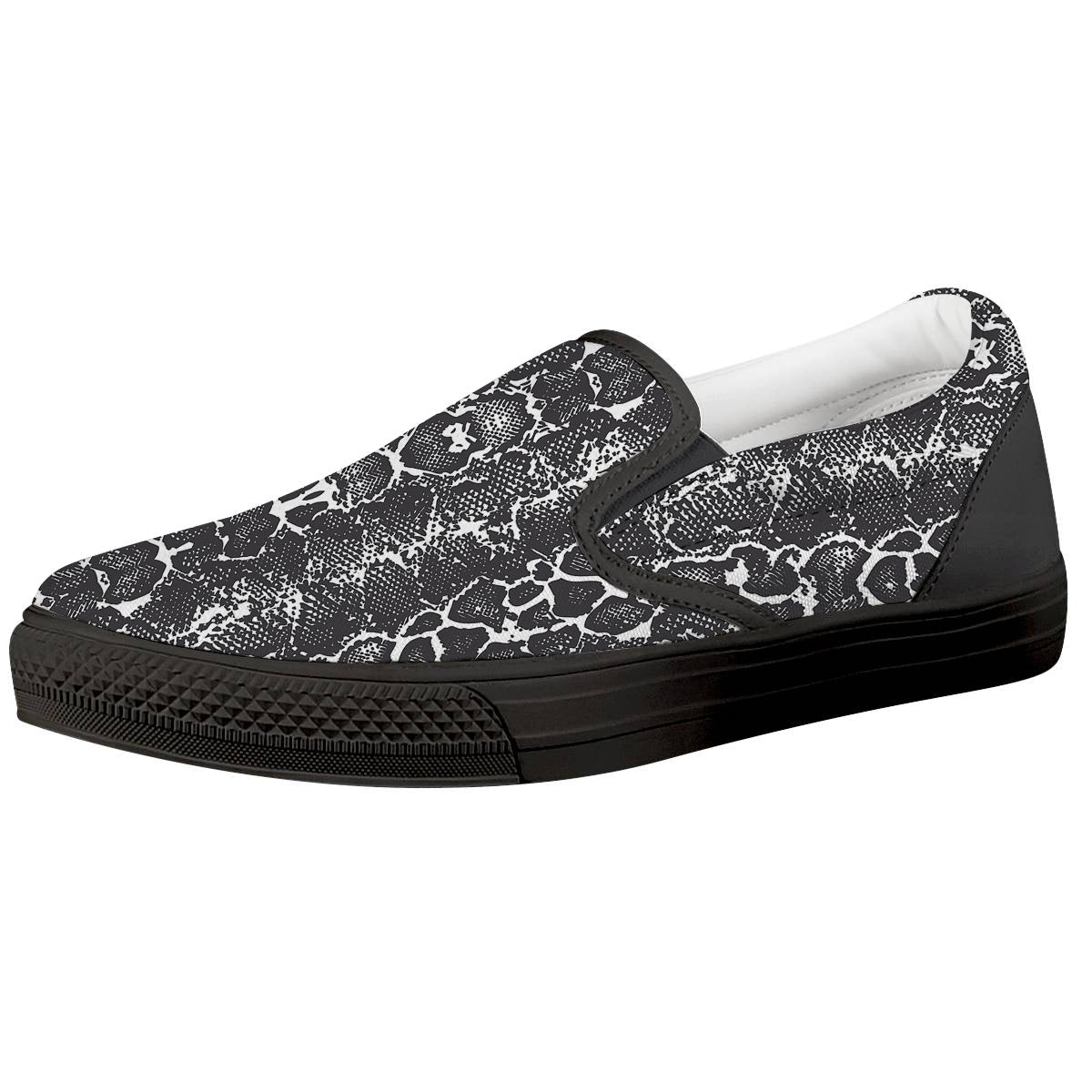 Snakeskin Black Print Black Slip On Shoes-grizzshop