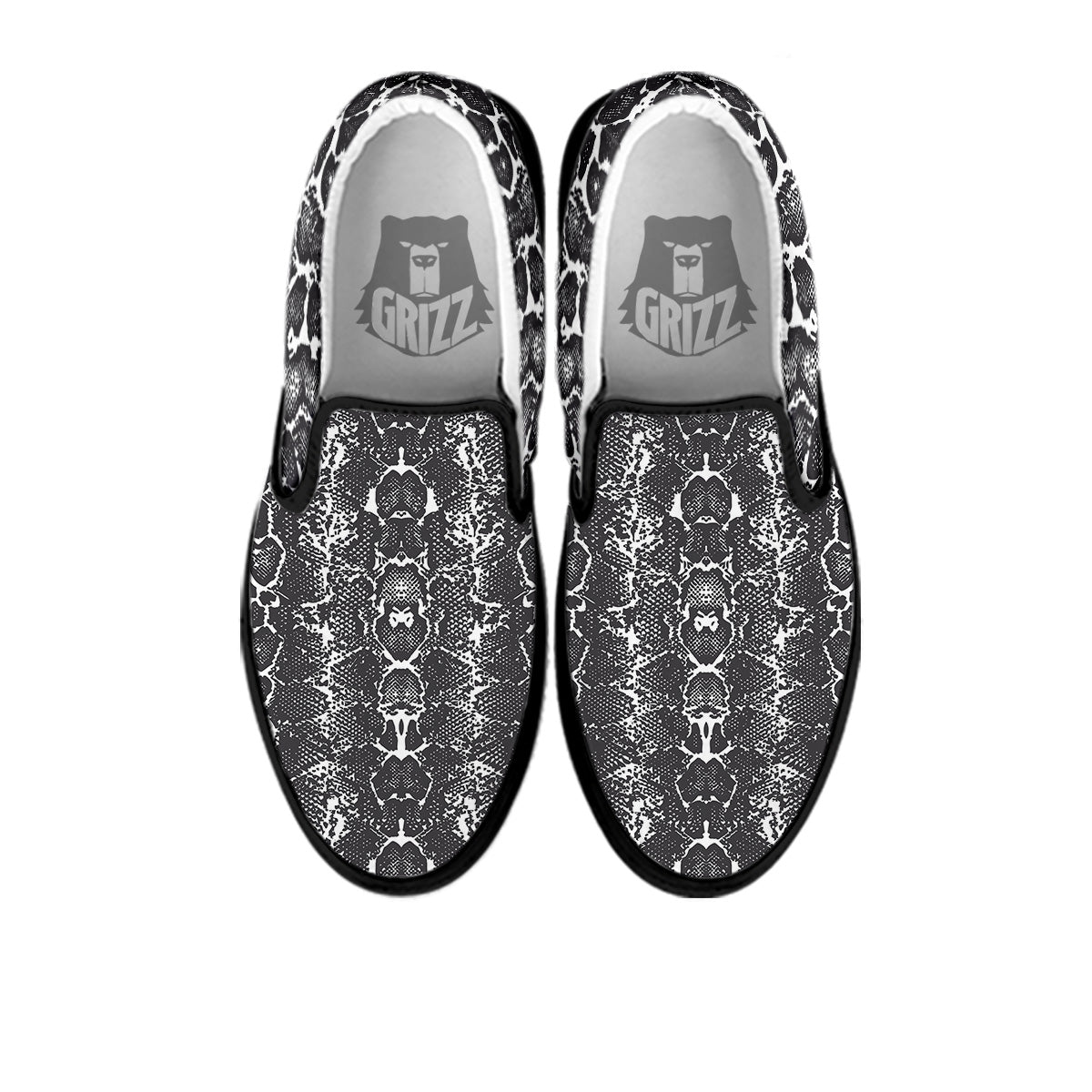 Snakeskin Black Print Black Slip On Shoes-grizzshop