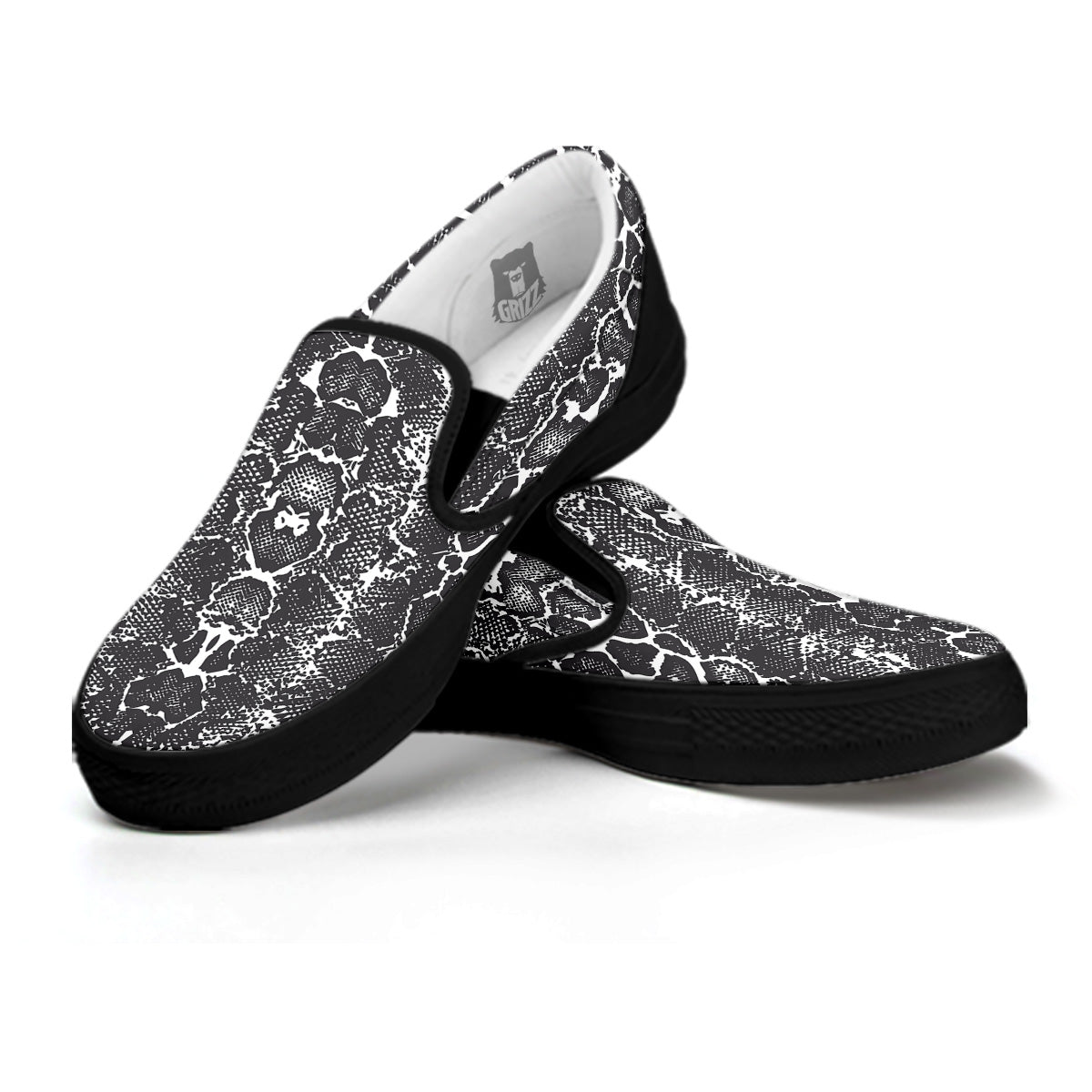 Snakeskin Black Print Black Slip On Shoes-grizzshop