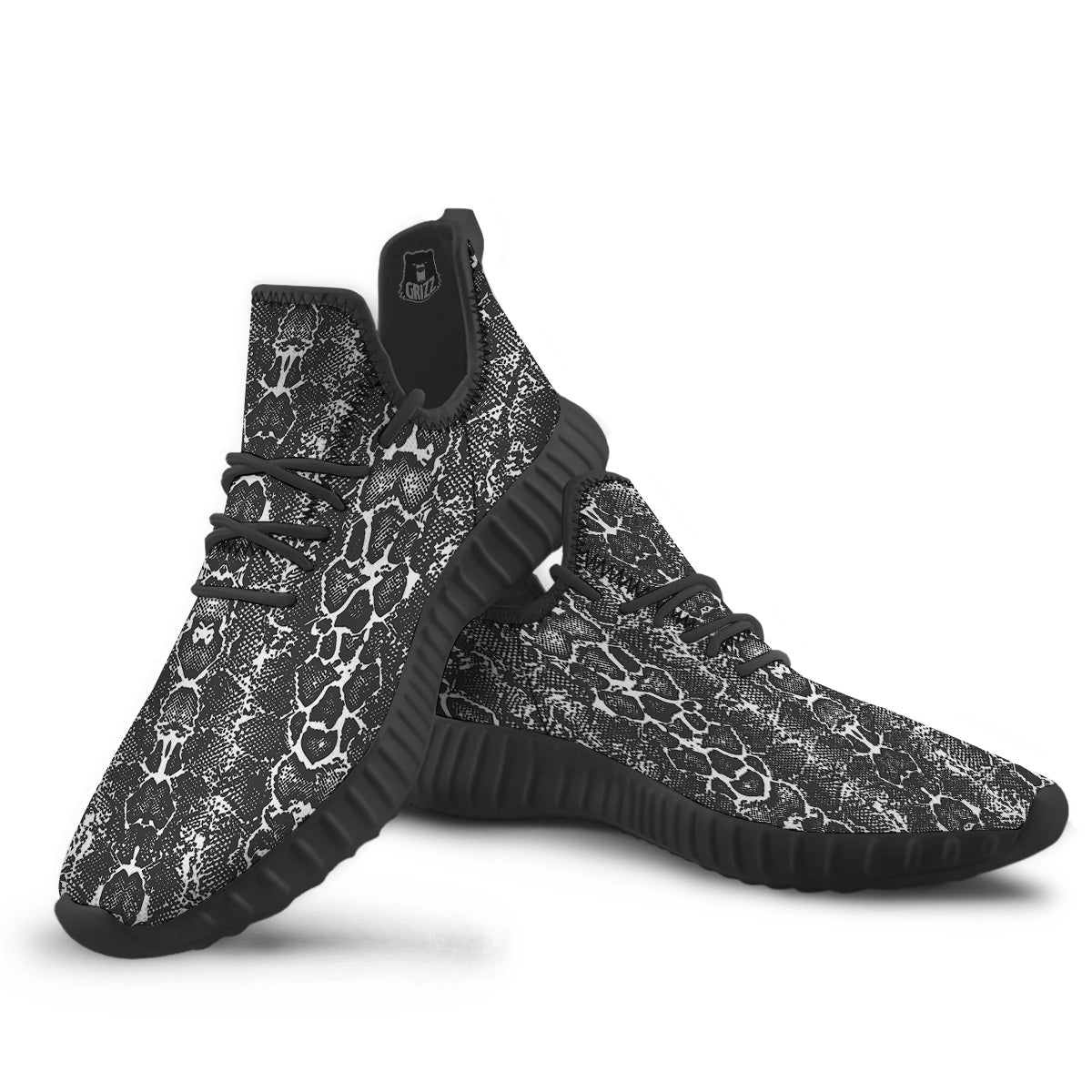 Snakeskin Black Print Black Walking Shoes-grizzshop