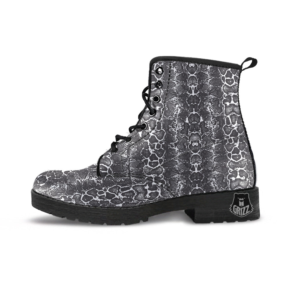 Snakeskin Black Print Leather Boots-grizzshop