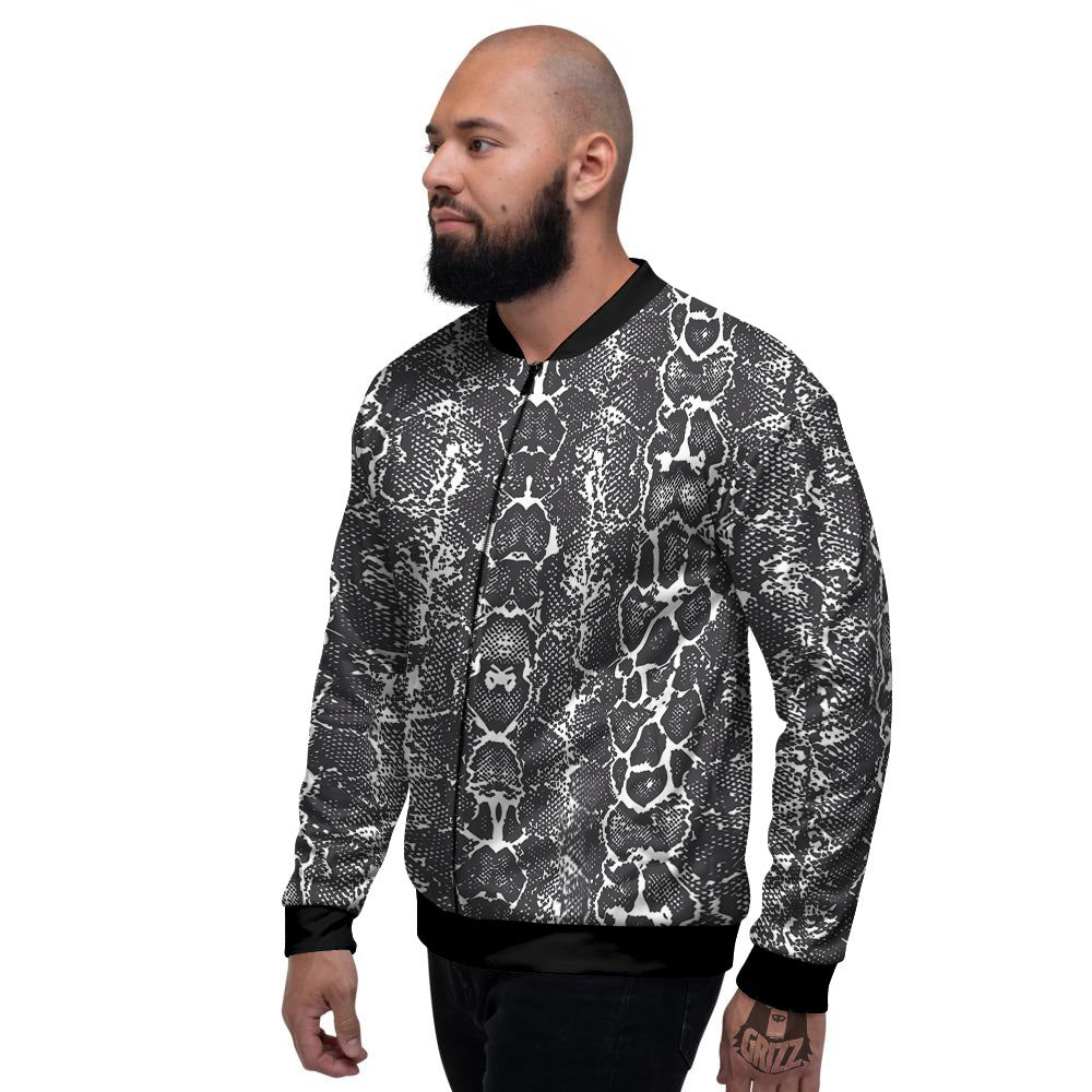 Snakeskin Black Print Men's Bomber Jacket-grizzshop