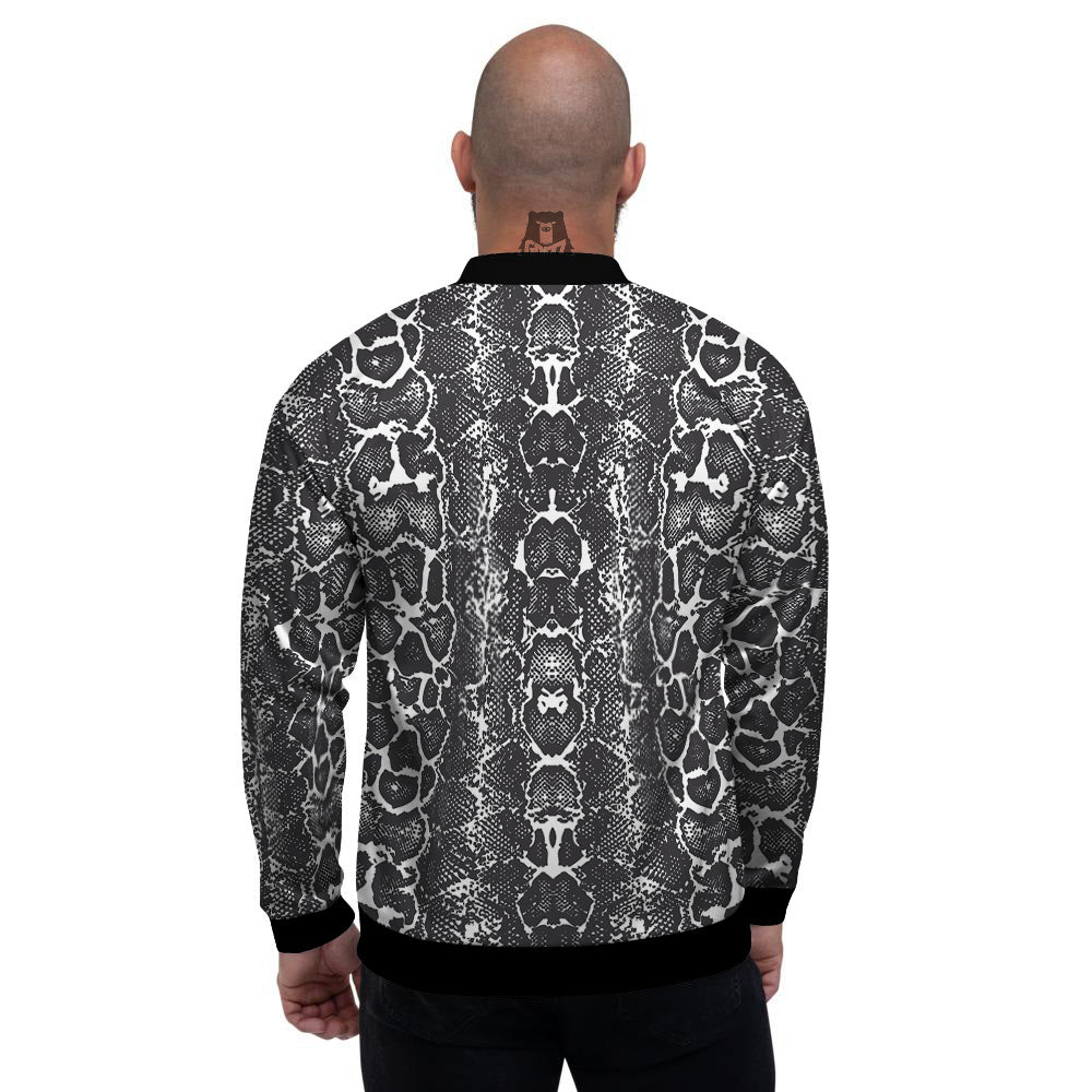 Snakeskin Black Print Men's Bomber Jacket-grizzshop