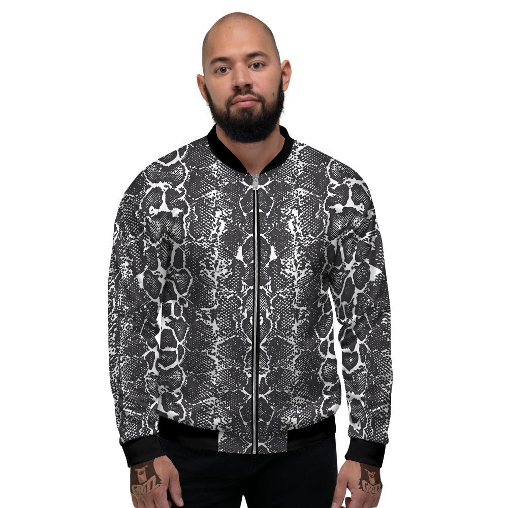 Snakeskin Black Print Men's Bomber Jacket-grizzshop