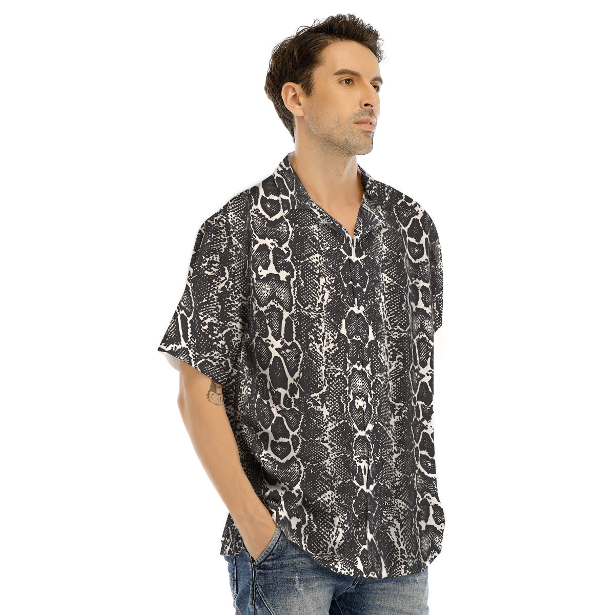 Snakeskin Black Print Men's Hawaiian Shirt-grizzshop