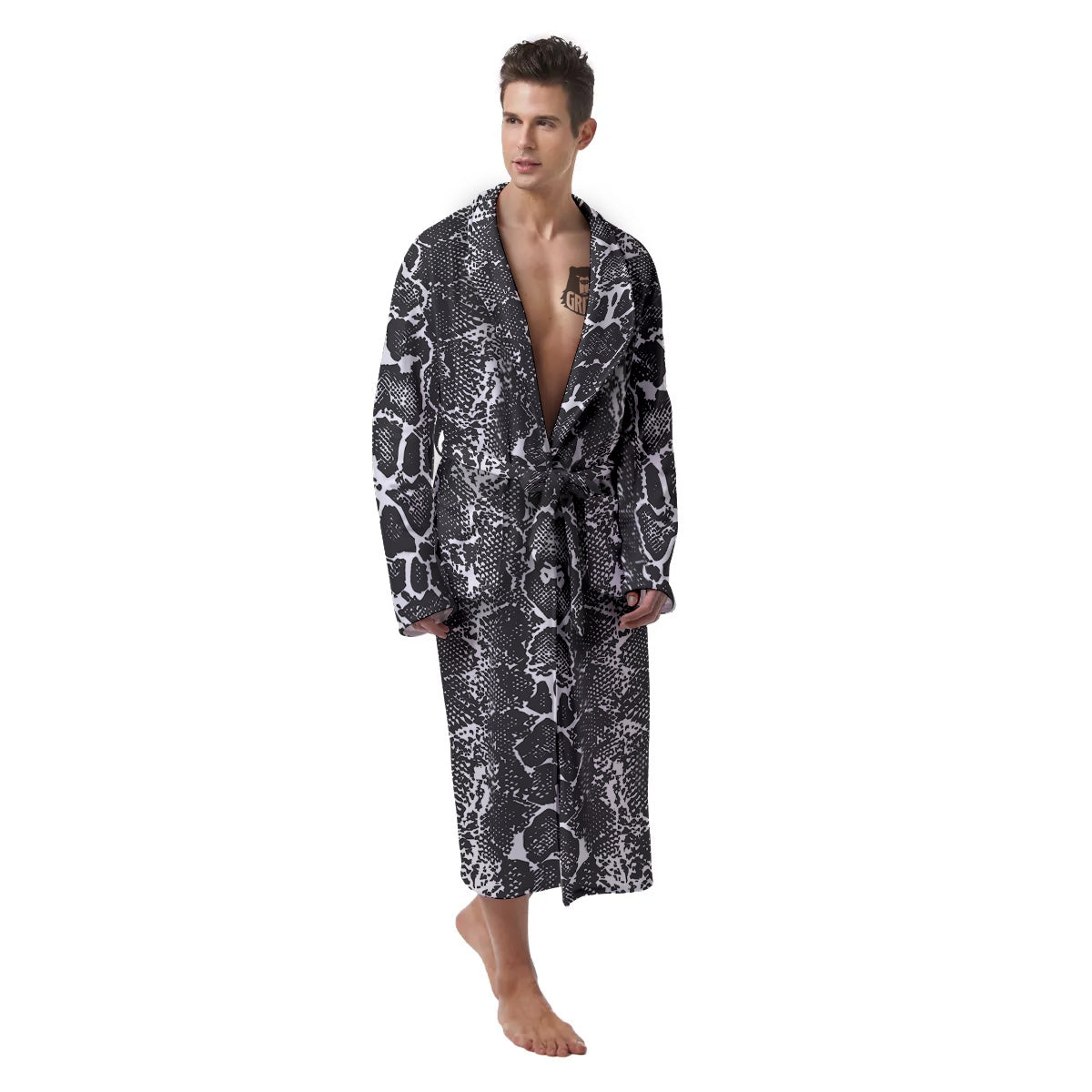 Snakeskin Black Print Men's Robe-grizzshop
