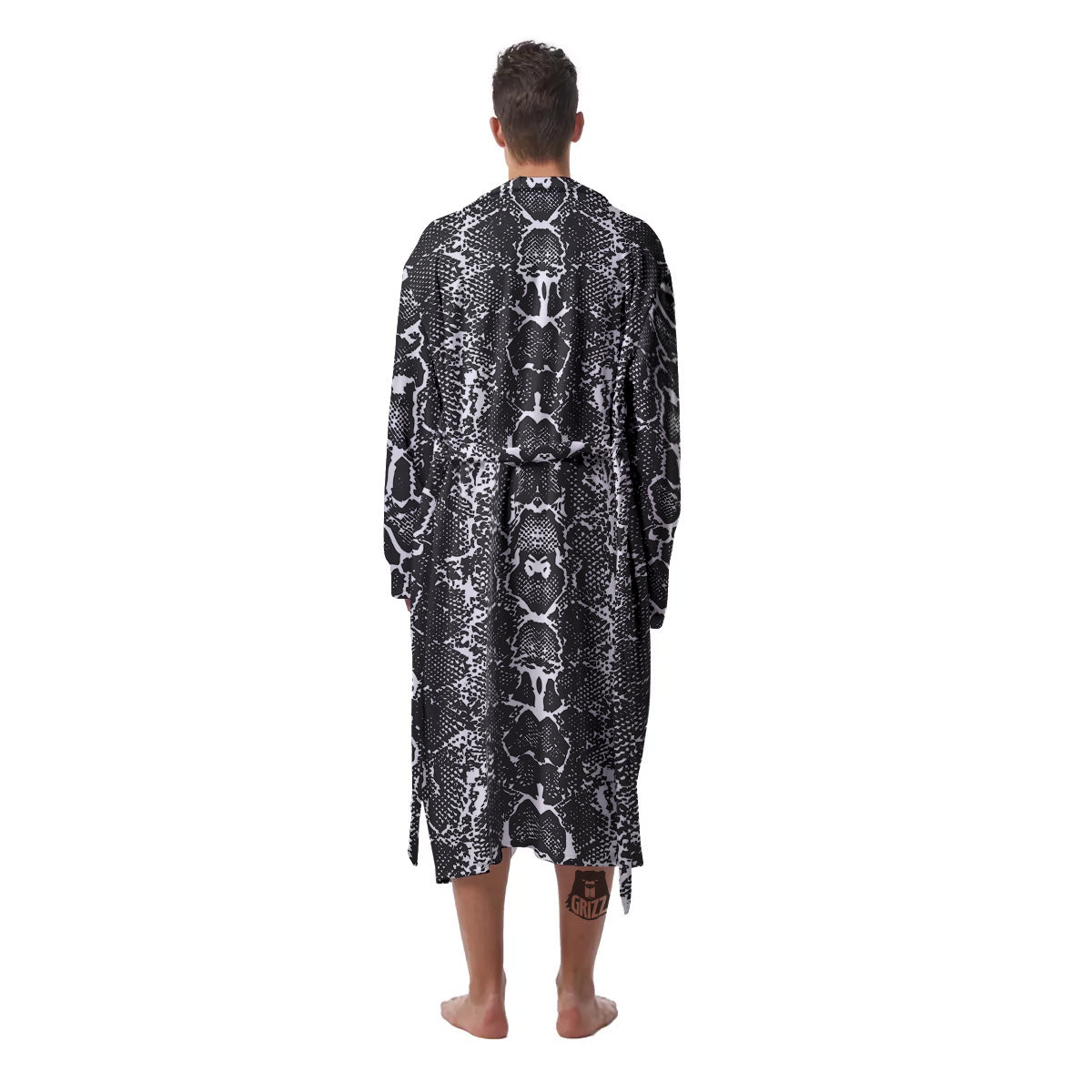 Snakeskin Black Print Men's Robe-grizzshop