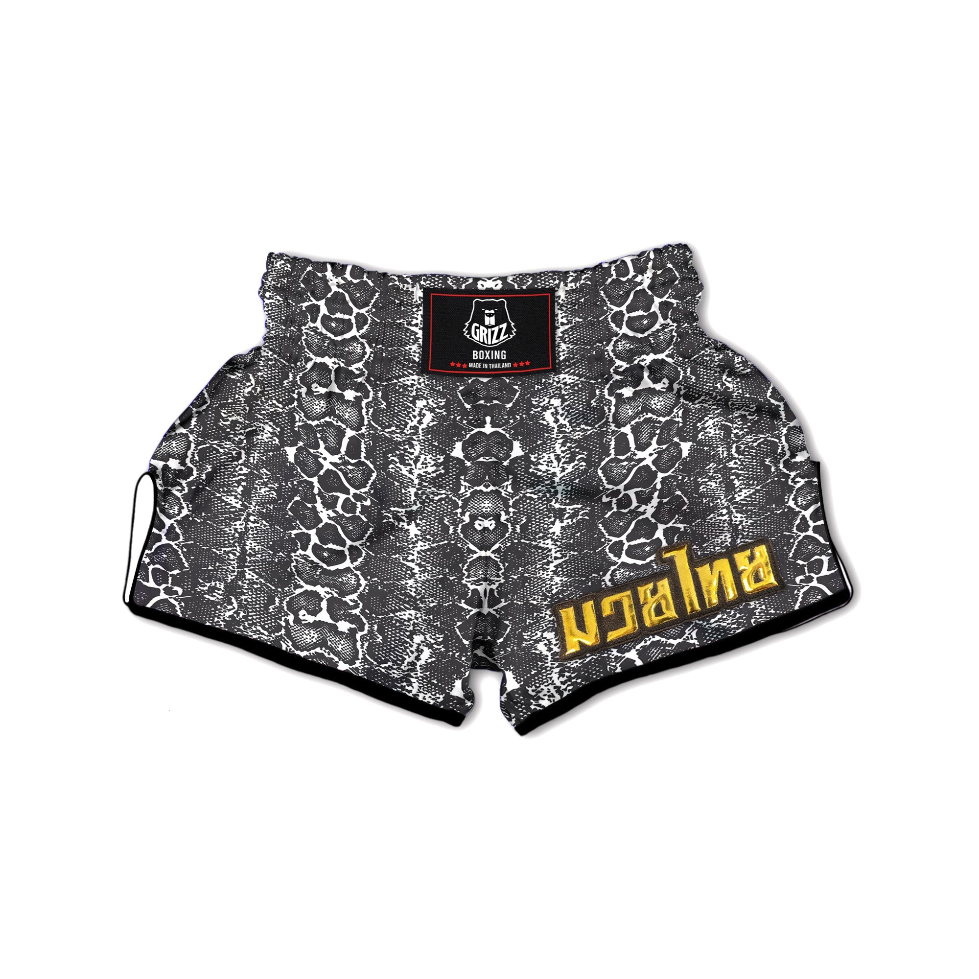 Snakeskin Black Print Muay Thai Boxing Shorts-grizzshop