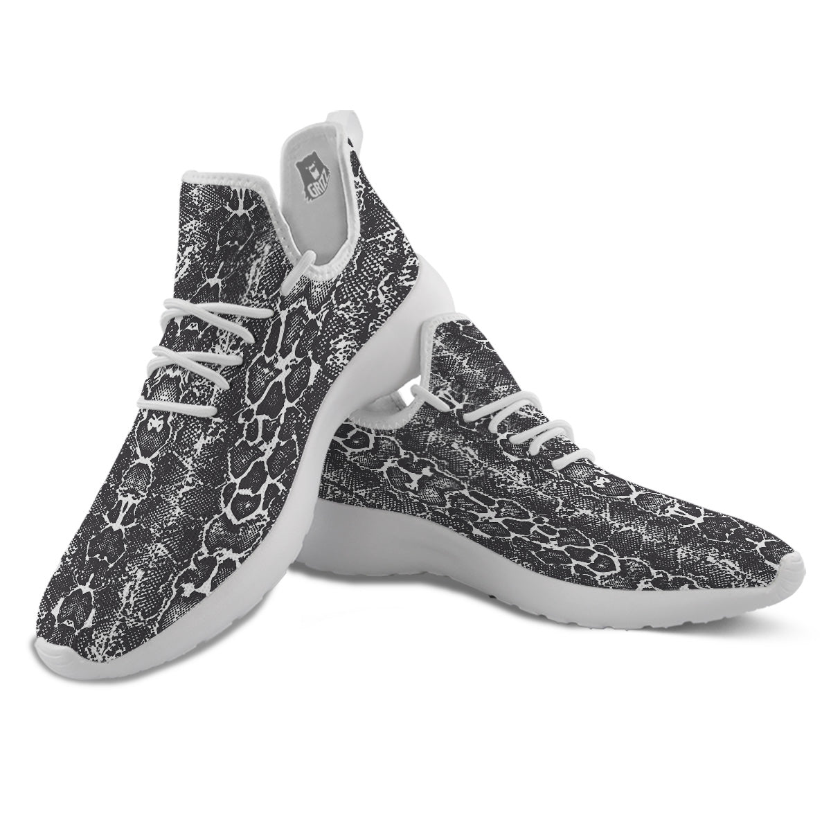 Snakeskin Black Print White Athletic Shoes-grizzshop