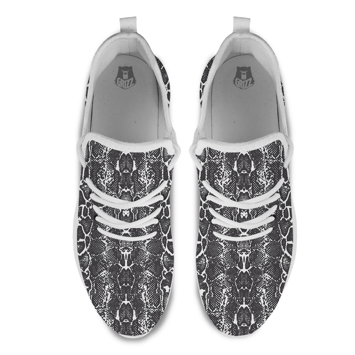 Snakeskin Black Print White Athletic Shoes-grizzshop