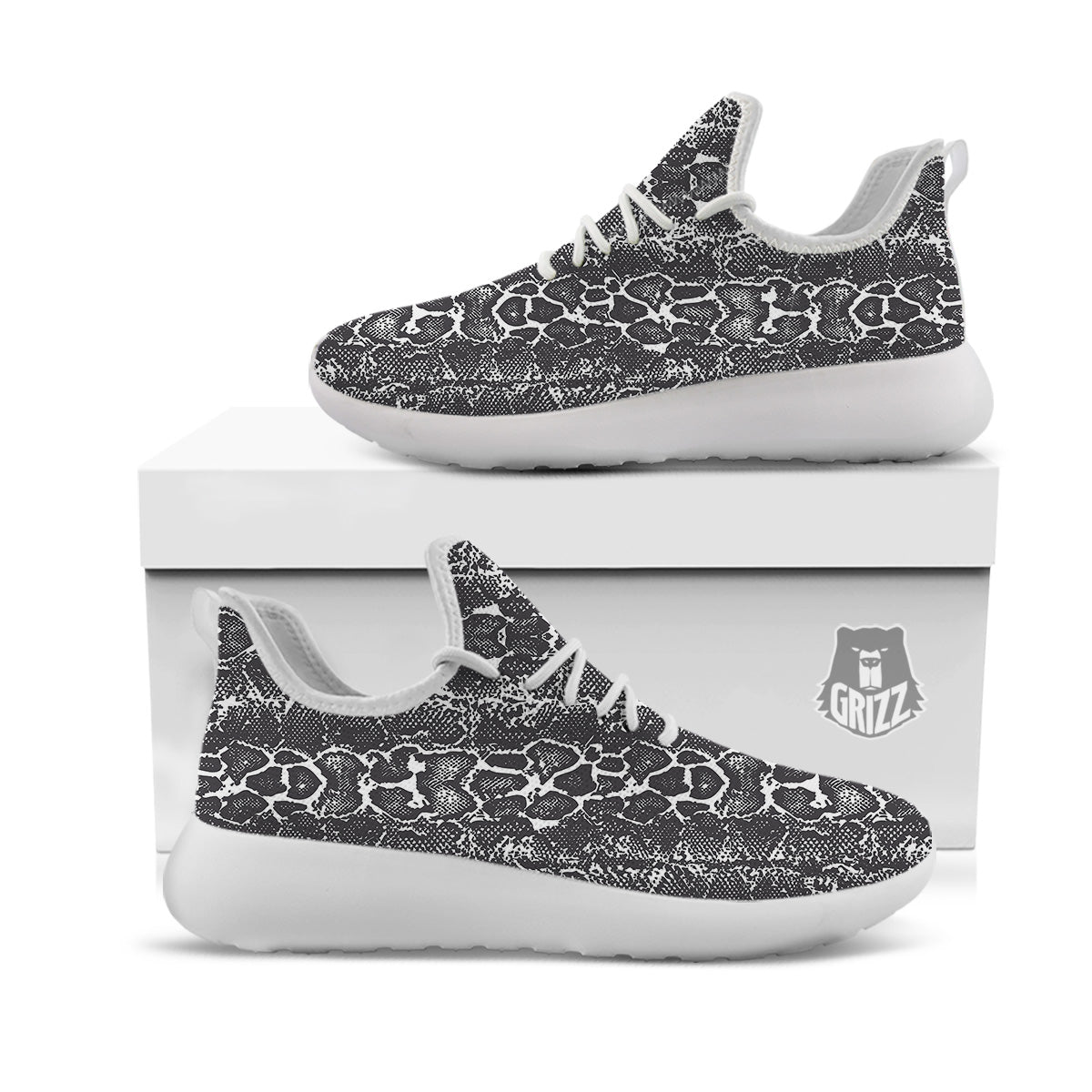Snakeskin Black Print White Athletic Shoes-grizzshop