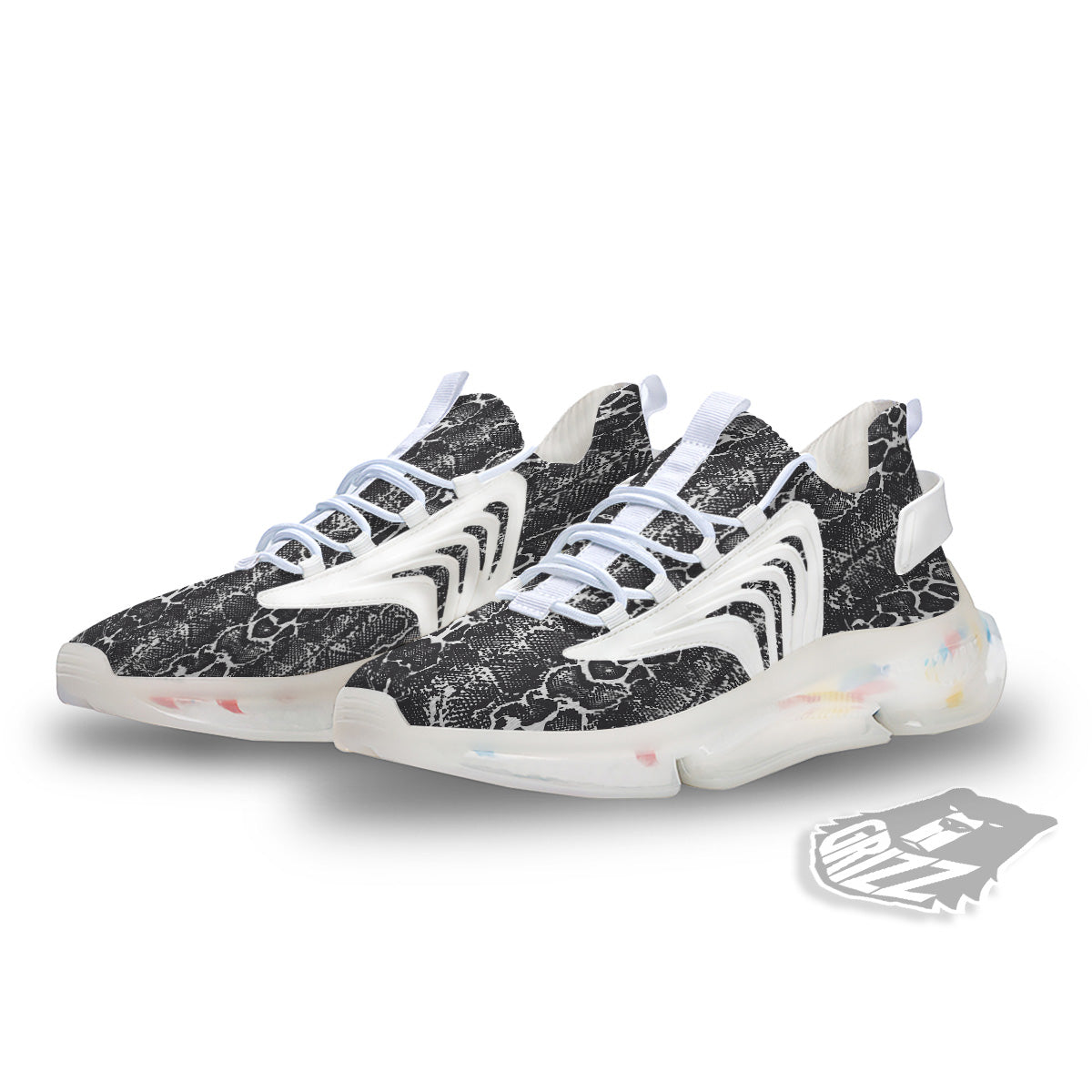 Snakeskin Black Print White Gym Shoes-grizzshop