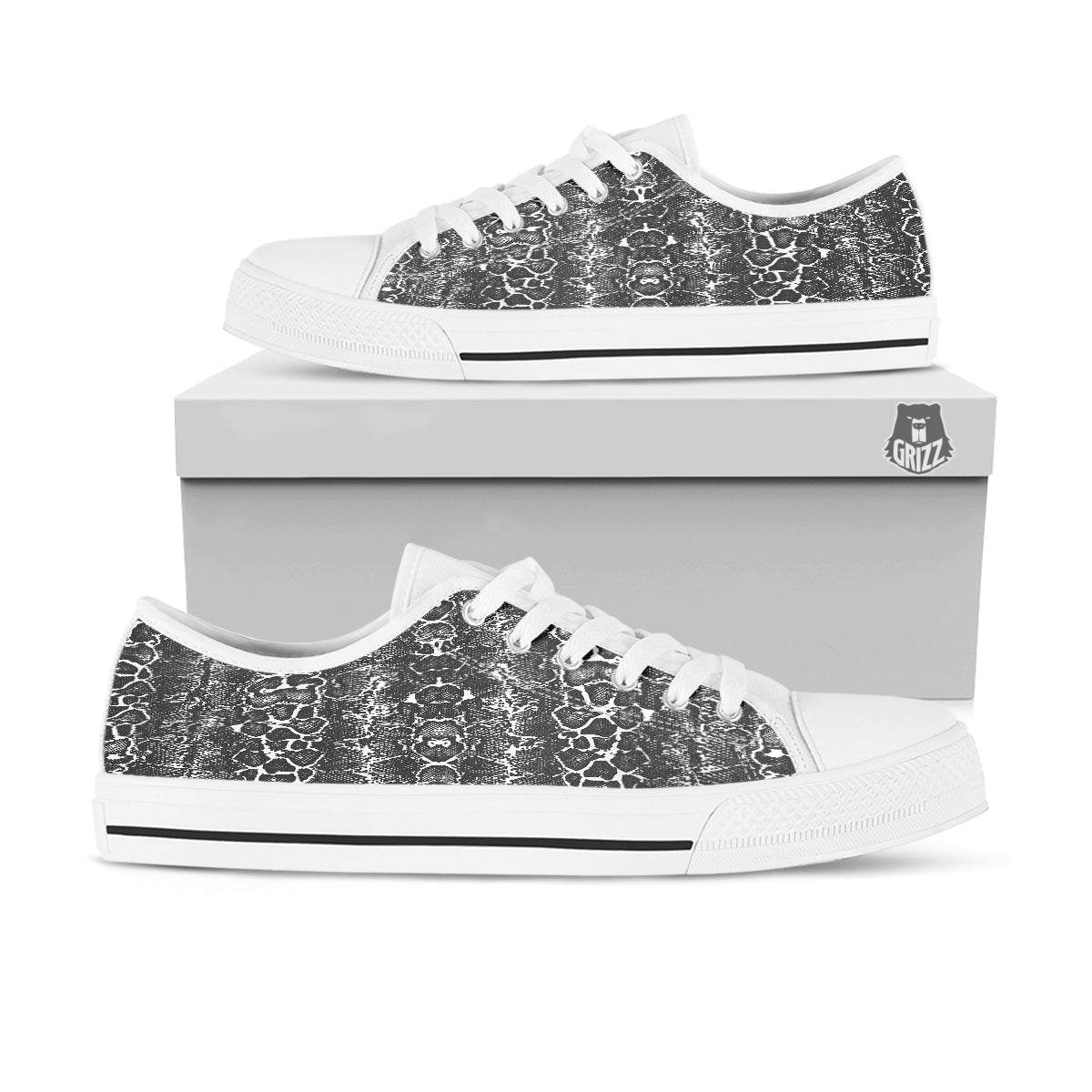 Snakeskin Black Print White Low Top Shoes-grizzshop