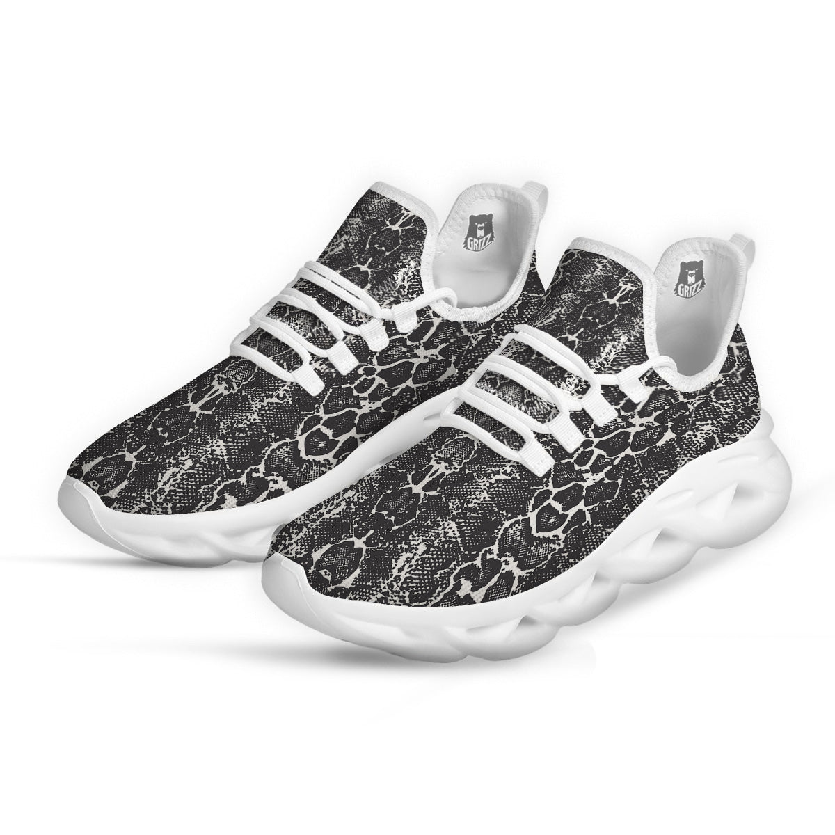 Snakeskin Black Print White Running Shoes-grizzshop