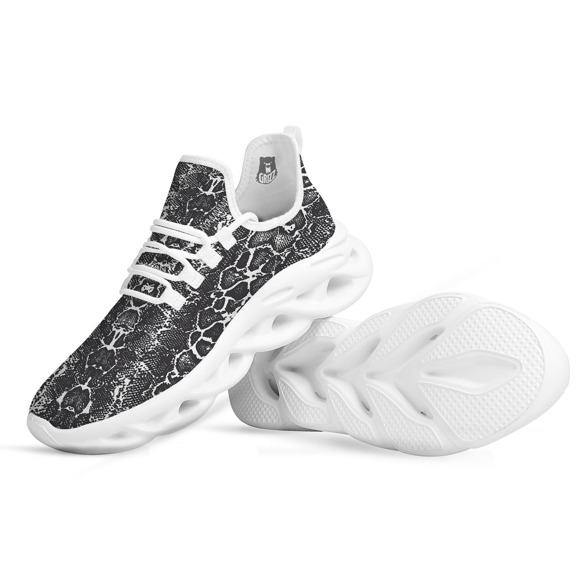 Snakeskin Black Print White Running Shoes-grizzshop