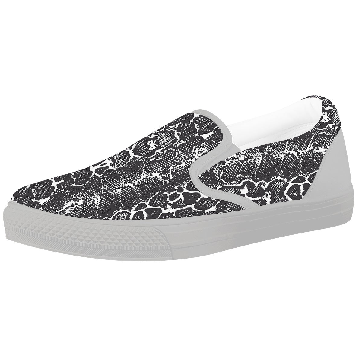 Snakeskin Black Print White Slip On Shoes-grizzshop