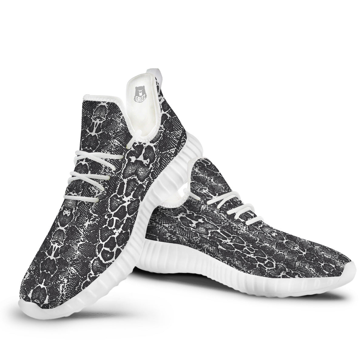 Snakeskin Black Print White Walking Shoes-grizzshop
