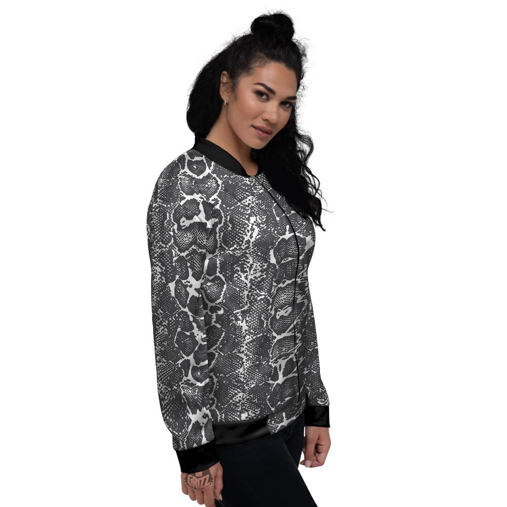 Snakeskin Black Print Women's Bomber Jacket-grizzshop