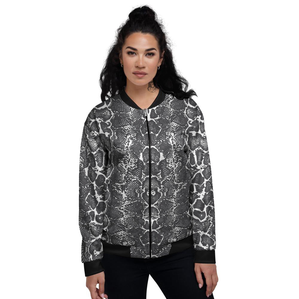 Snakeskin Black Print Women's Bomber Jacket-grizzshop