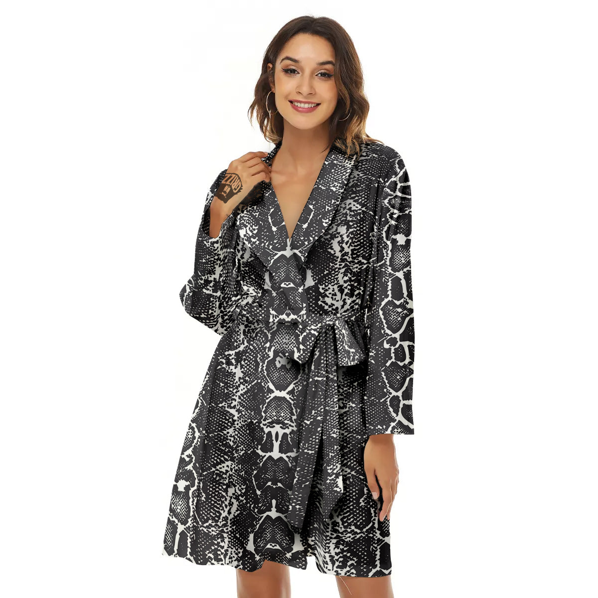 Snakeskin Black Print Women's Robe-grizzshop