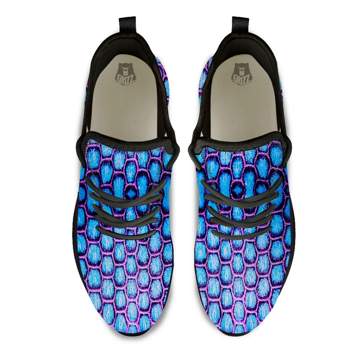 Snakeskin Blue And Purple Print Pattern Black Athletic Shoes-grizzshop