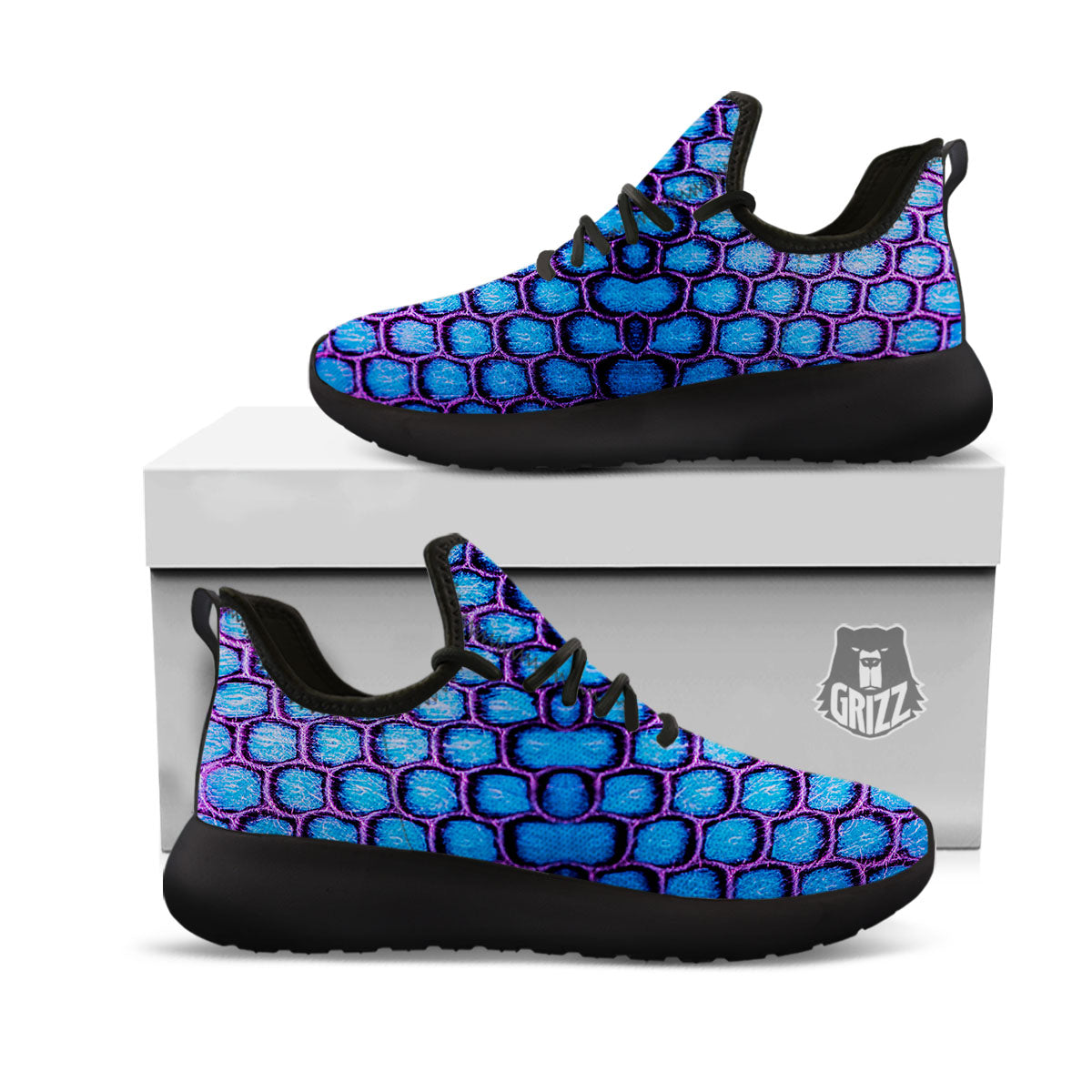 Snakeskin Blue And Purple Print Pattern Black Athletic Shoes-grizzshop