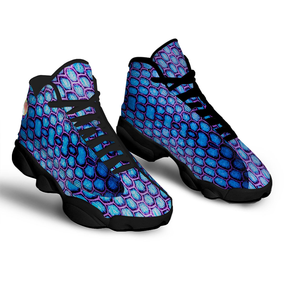 Snakeskin Blue And Purple Print Pattern Black Basketball Shoes-grizzshop