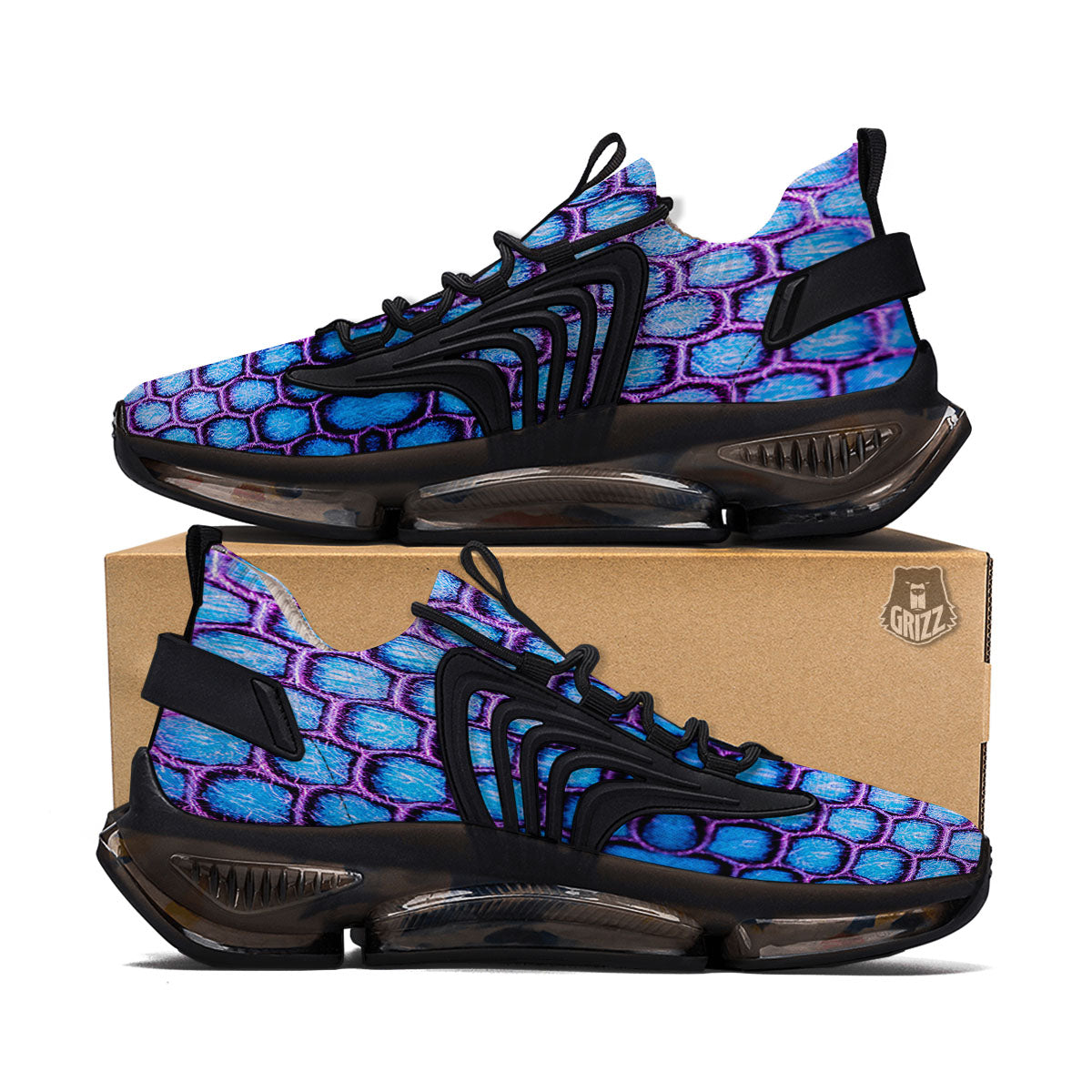 Snakeskin Blue And Purple Print Pattern Black Gym Shoes-grizzshop