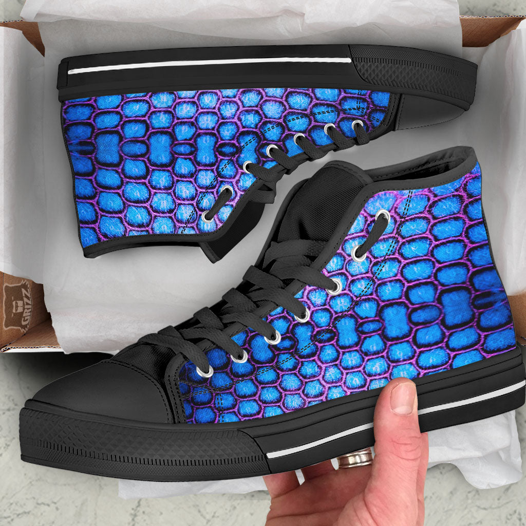 Snakeskin Blue And Purple Print Pattern Black High Top Shoes-grizzshop