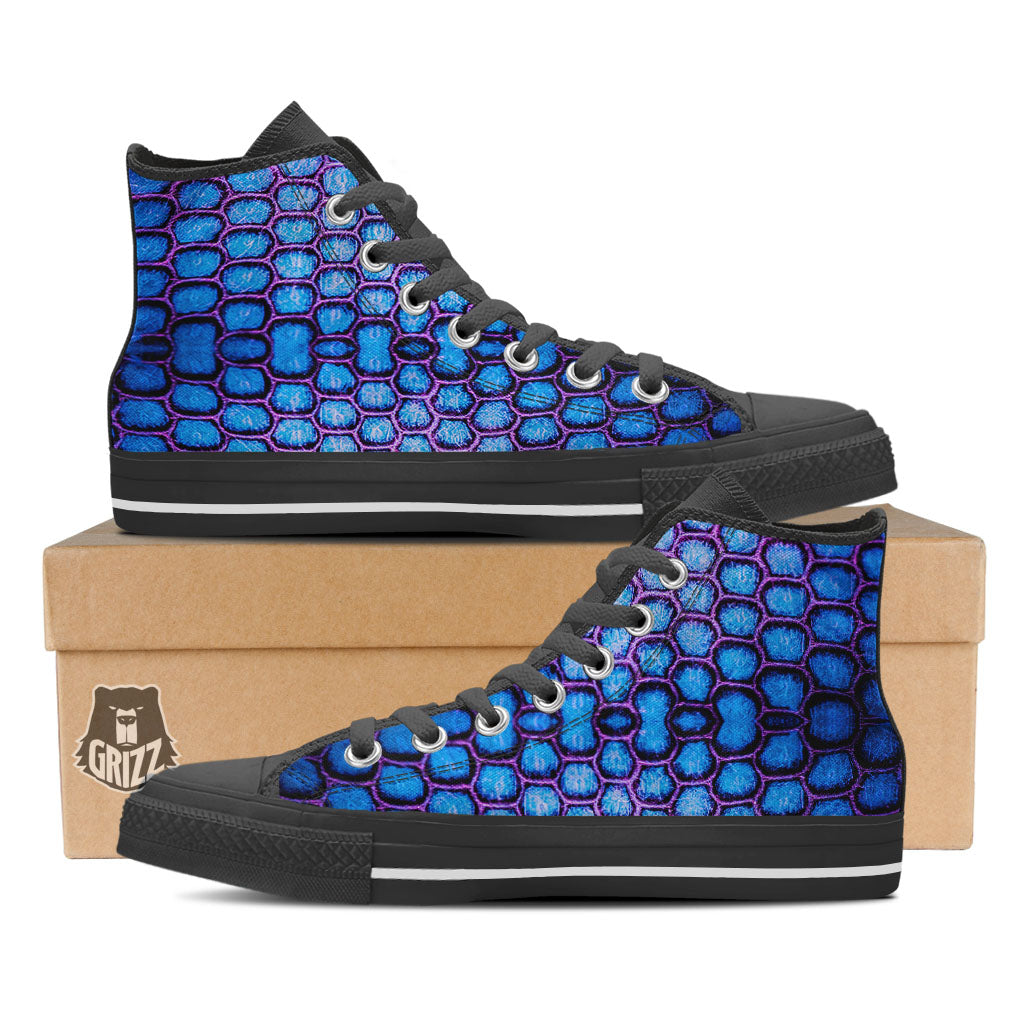 Snakeskin Blue And Purple Print Pattern Black High Top Shoes-grizzshop