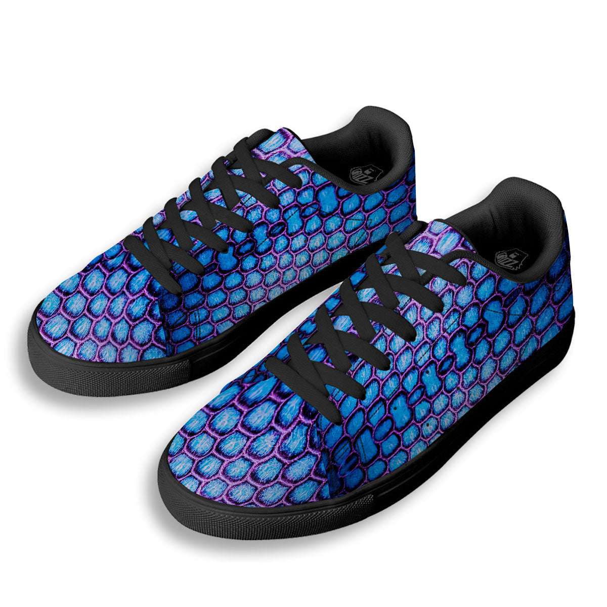 Snakeskin Blue And Purple Print Pattern Black Low Top Sneakers-grizzshop