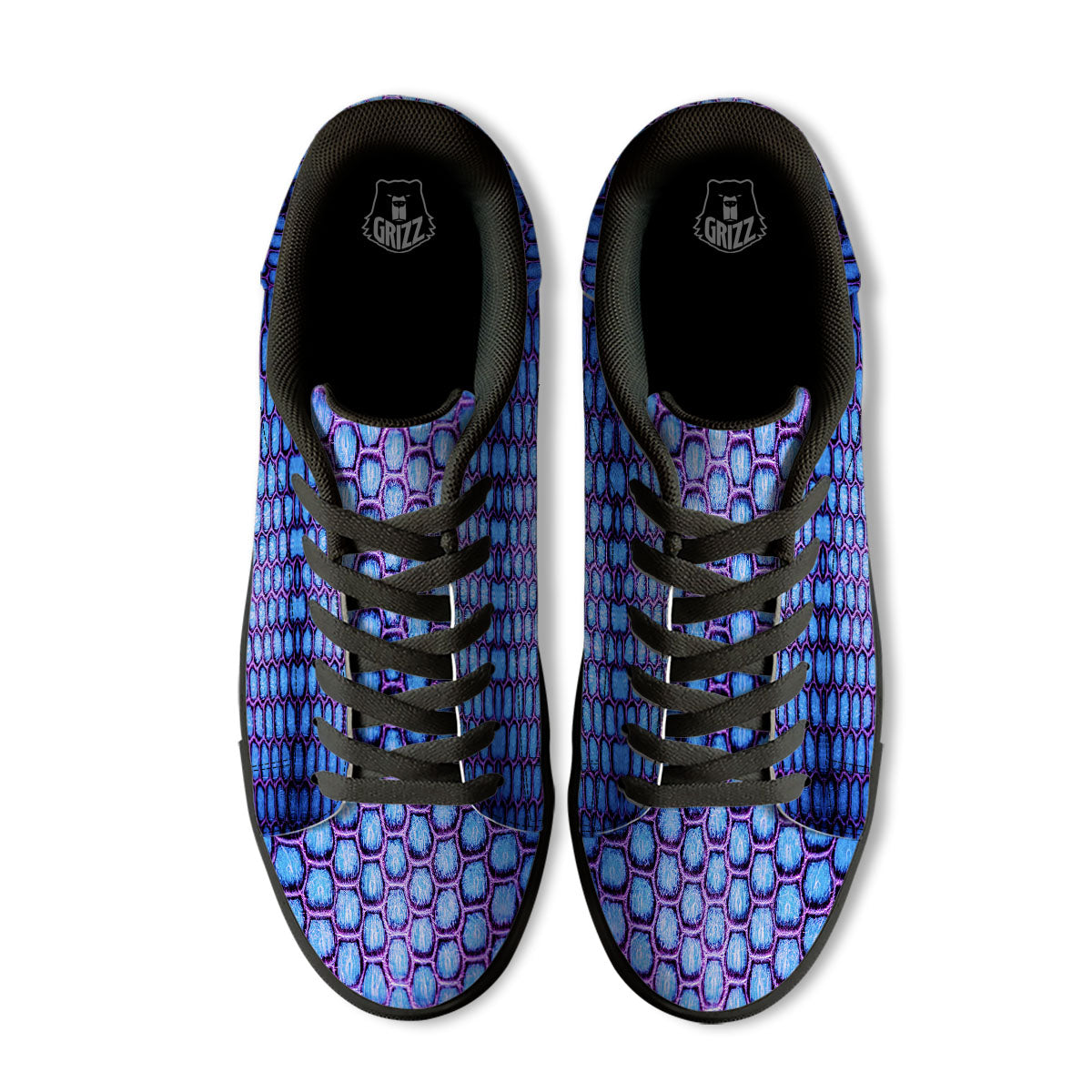 Snakeskin Blue And Purple Print Pattern Black Low Top Sneakers-grizzshop