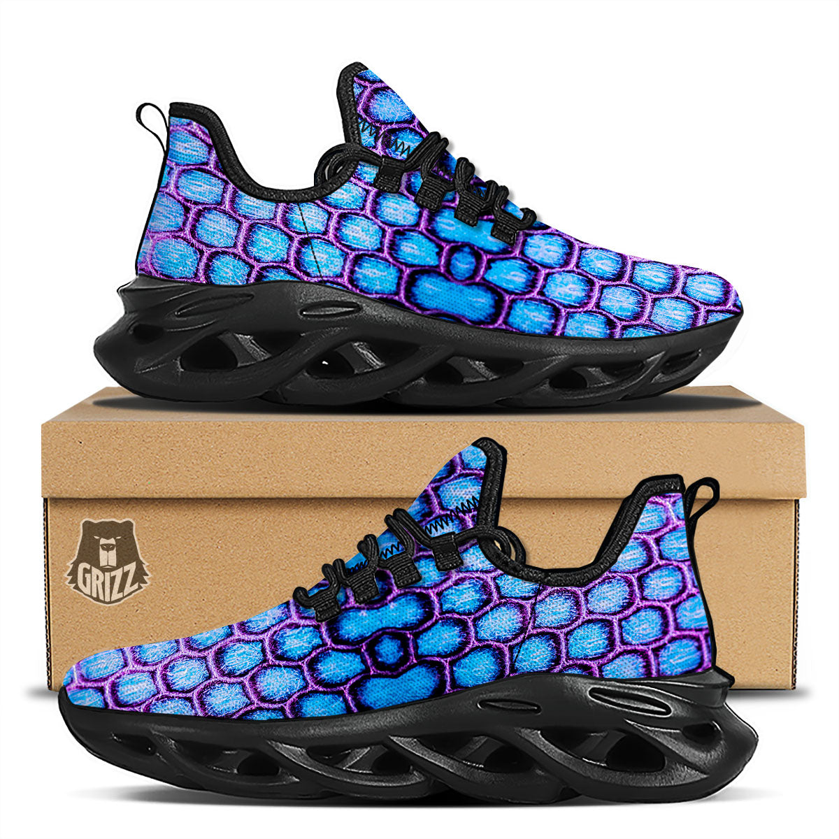 Snakeskin Blue And Purple Print Pattern Black Running Shoes-grizzshop