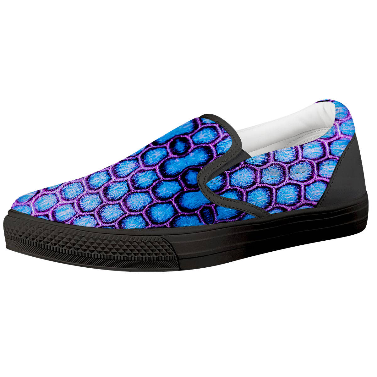 Snakeskin Blue And Purple Print Pattern Black Slip On Shoes-grizzshop