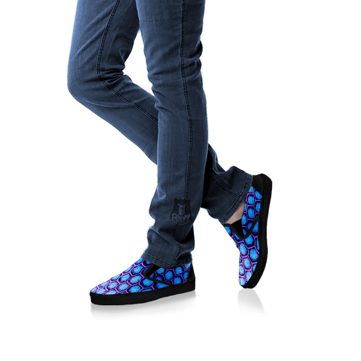 Snakeskin Blue And Purple Print Pattern Black Slip On Shoes-grizzshop
