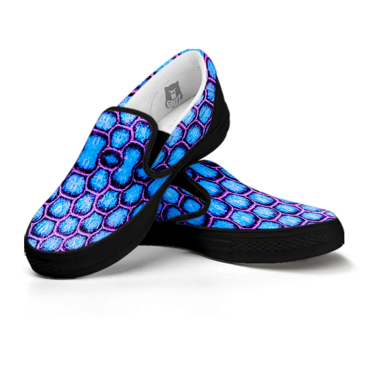 Snakeskin Blue And Purple Print Pattern Black Slip On Shoes-grizzshop