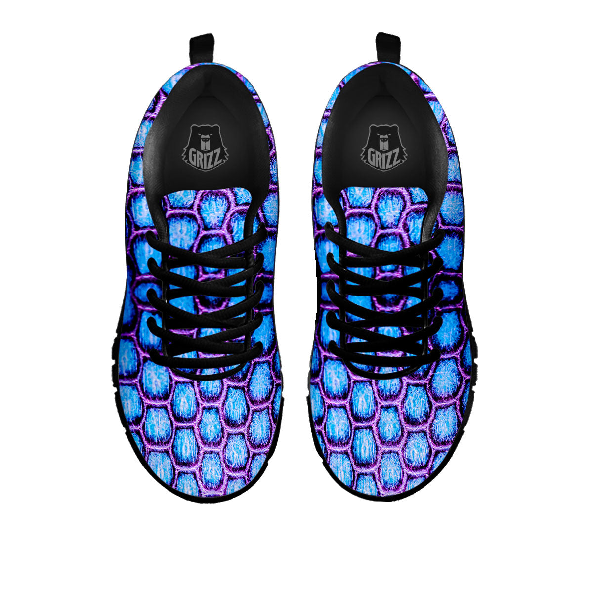 Snakeskin Blue And Purple Print Pattern Black Sneaker-grizzshop