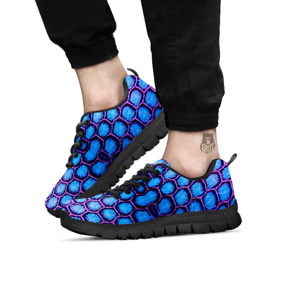 Snakeskin Blue And Purple Print Pattern Black Sneaker-grizzshop