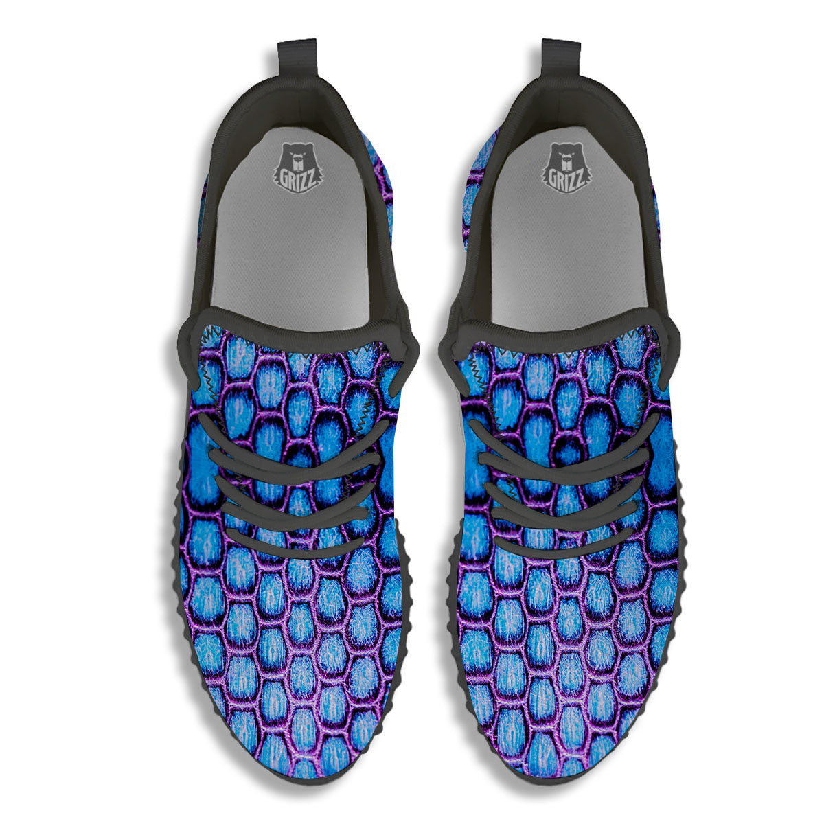 Snakeskin Blue And Purple Print Pattern Black Walking Shoes-grizzshop