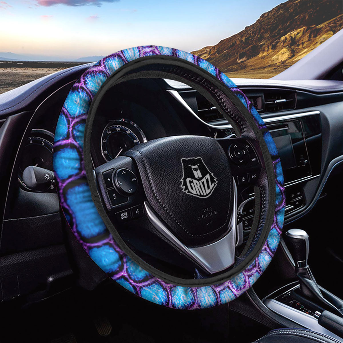 Snakeskin Blue And Purple Print Pattern Car Steering Wheel Cover-grizzshop