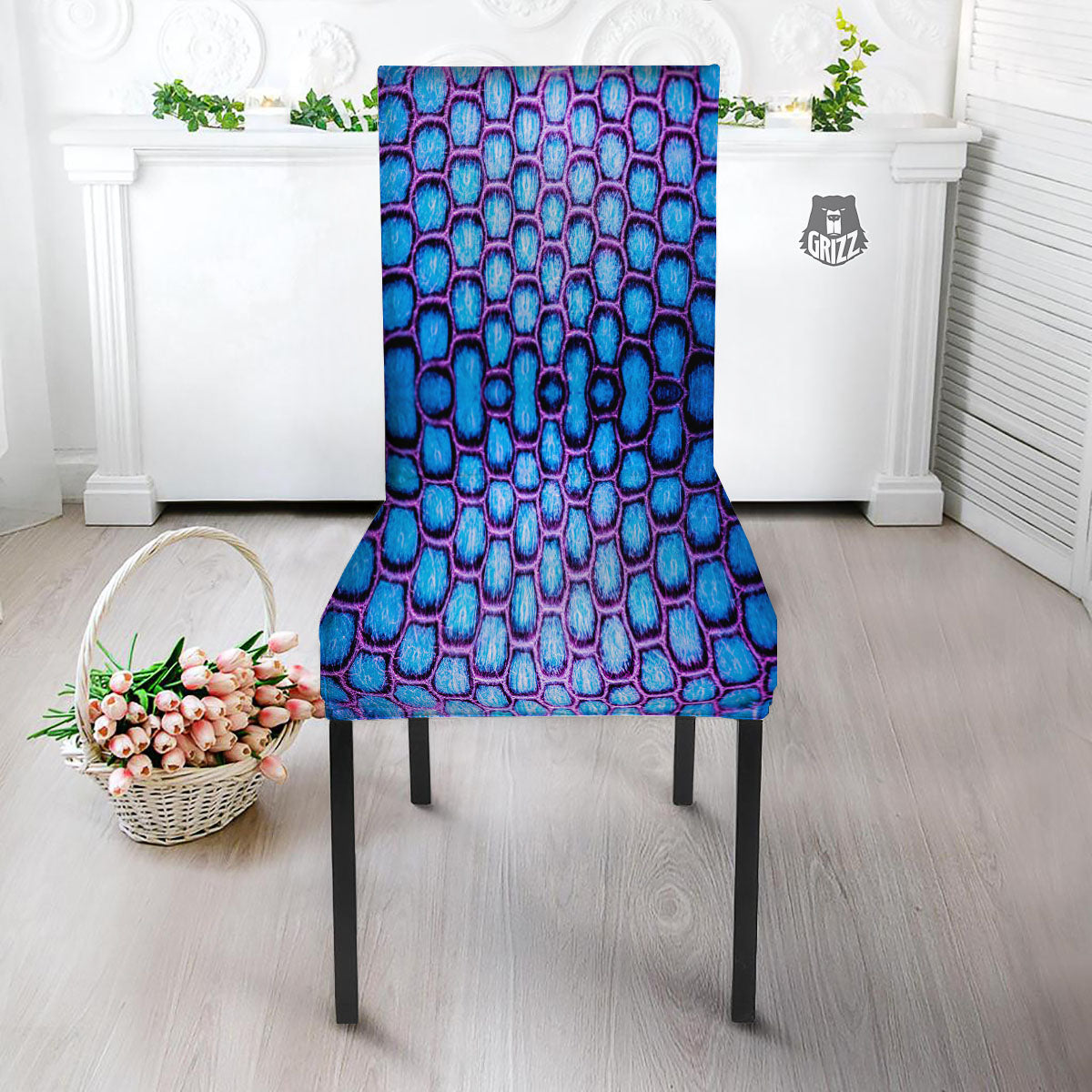 Snakeskin Blue And Purple Print Pattern Dining Chair Slipcover-grizzshop